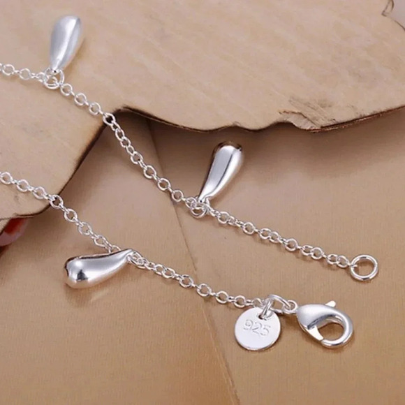 925 Sterling Silver Teardrop Waterdrop Bracelet - Picture 6 of 6